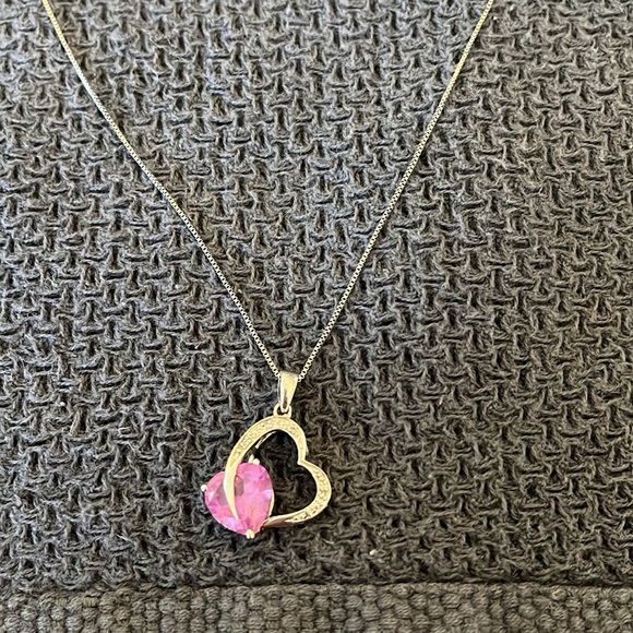 Pink and white sapphire heart-shaped necklace in .925 sterling silver. - Picture 3 of 7